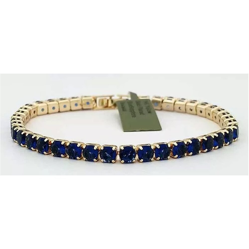 Created Blue Sapphire Tennis Bracelet 14k Yellow Gold Plated